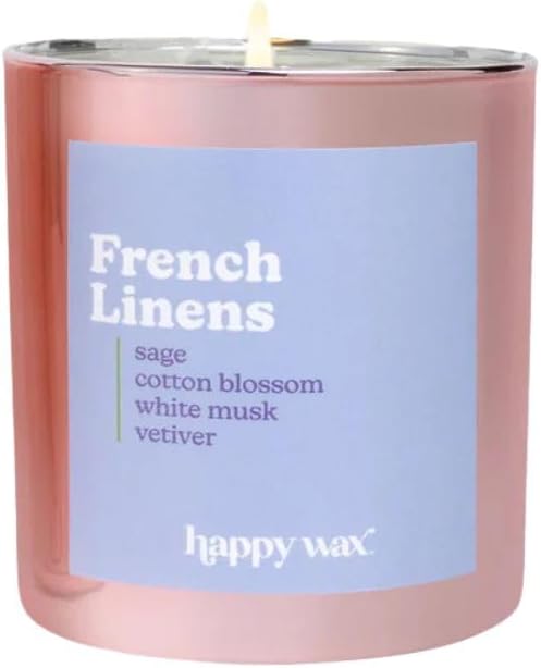 Happy Wax French Linens All Natural Soy Wax 1 Wick Premium Scented Candle, Infused with Essential Oils, Long Lasting 30+ Hours of Burn Time