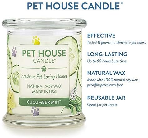Pet House Candle Plant-Based Odor Friendly Candle, Clean Burning, Long Lasting Room Air Freshener with a 60 Hour Burn Time - Cucumber Mint