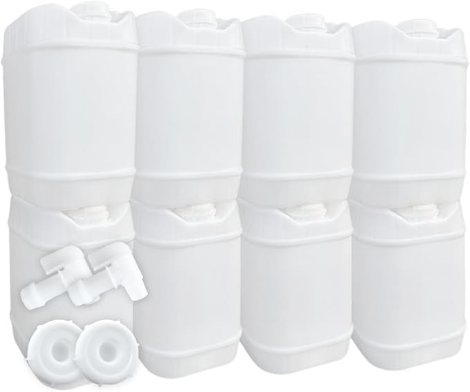 5-Gallon Stackable Water Storage Containers, 5 Gallons w/10 Lids + 2 Spigot, Easy Fill, Survial Supply Emergency Water Storage for Camping and Disaster Preparedness, RV, 40 Gallon (8 Tanks)