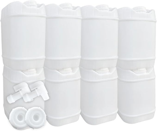 5-Gallon Stackable Water Storage Containers, 5 Gallons w/10 Lids + 2 Spigot, Easy Fill, Survial Supply Emergency Water Storage for Camping and Disaster Preparedness, RV, 40 Gallon (8 Tanks)