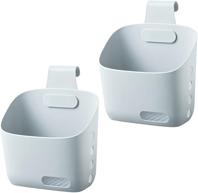 Plastic Hanging Basket Kitchen Storage organizer, Basket with Detachable hook, Hang it behind a door or on a railing, Over the Cabinet Door (Grey, Large-2 Pack)