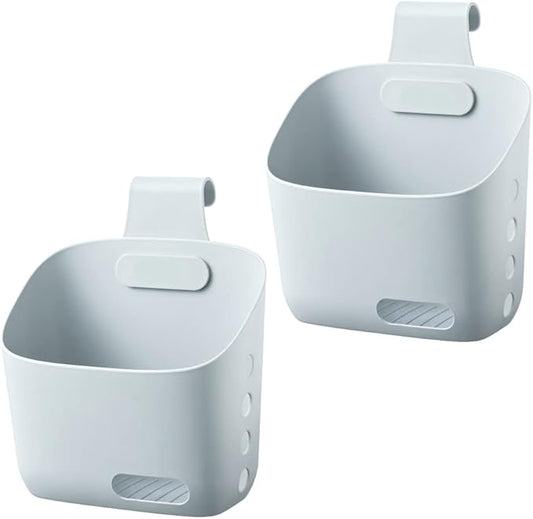 Plastic Hanging Basket Kitchen Storage organizer, Basket with Detachable hook, Hang it behind a door or on a railing, Over the Cabinet Door (Grey, Large-2 Pack)