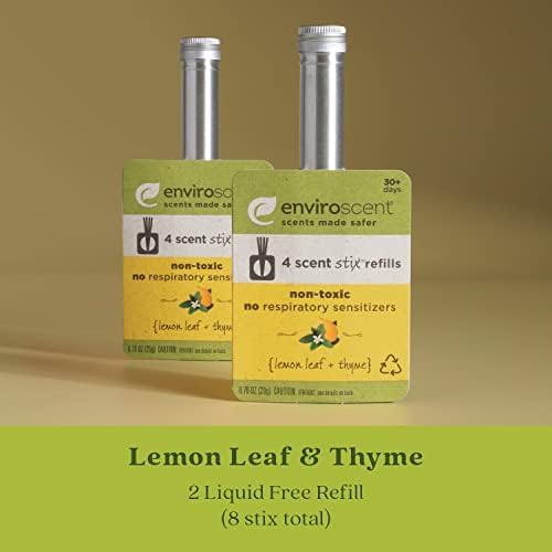 Enviroscent Non-Toxic Air Freshener for Home (Lemon Leaf & Thyme) Essential Oil Diffuser | Air Freshener & Room Freshener | Home Fragrance Last Over 30 Days | 8 Scent Stix Refills