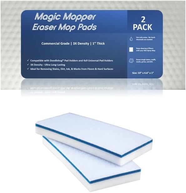 4610 Eraser Pads - 2 Pack 4.5" x 10" x 1" Commercial Grade Melamine Sponges for Floor, Tile, Grout, Baseboard, Walls-Durable & Versatile Cleaning - Pack of 2