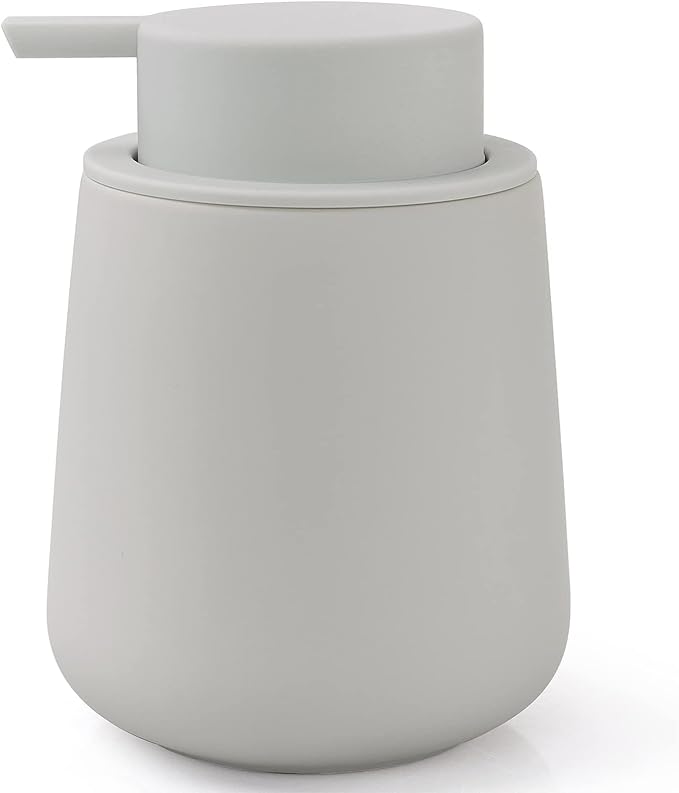 Bosilunlife Soap Dispenser Bathroom - Light Grey Ceramic Soap Dispenser Lotion Pump Dish Soap Dispenser for Kitchen 12oz Refillable Liquid Hand Wash Dispenser for Bathroom (Rubber Paint)
