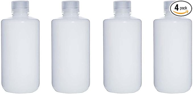 1000ML 32OZ Nature Narrow Mouth HDPE Plastic Reagent Bottles with Caps Pack of 4