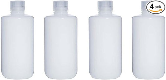 1000ML 32OZ Nature Narrow Mouth HDPE Plastic Reagent Bottles with Caps Pack of 4