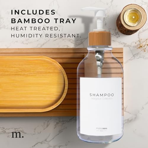 Maisonovo Plastic Soap Dispenser Set | Hand Soap and Dish Soap Dispenser Set | 16.9oz Amber Bottles with Black Bamboo Pump | Bathroom Lotion Dispenser with Pump Set of 2