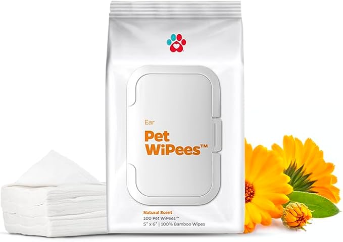 Ear Pet WiPees™ – 100 Ear Wipes for Dogs & Cats, All Natural Dog Ear Wipes for Infection & Itchy Ears, Gentle Cat & Dog Ear Cleaner for Daily Hygiene (Natural, 100ct)