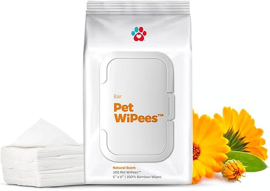 Ear Pet WiPees™ – 100 Ear Wipes for Dogs & Cats, All Natural Dog Ear Wipes for Infection & Itchy Ears, Gentle Cat & Dog Ear Cleaner for Daily Hygiene (Natural, 100ct)
