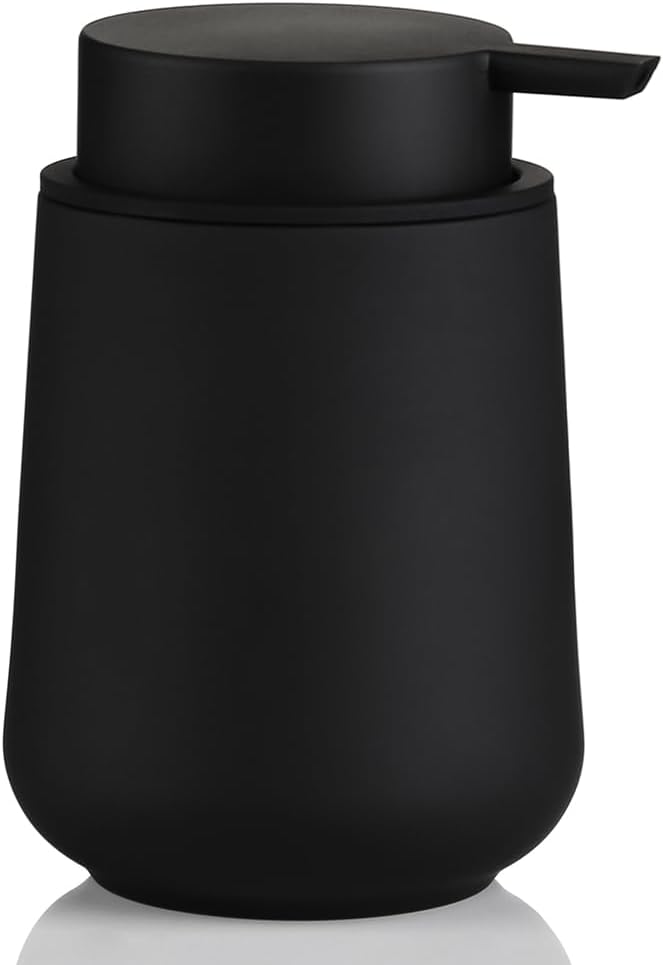 Matte Black Liquid Hand Soap Dispenser Plastic 11 oz - Modern Minimalist Style for Bathroom & Kitchen Countertop Refillable