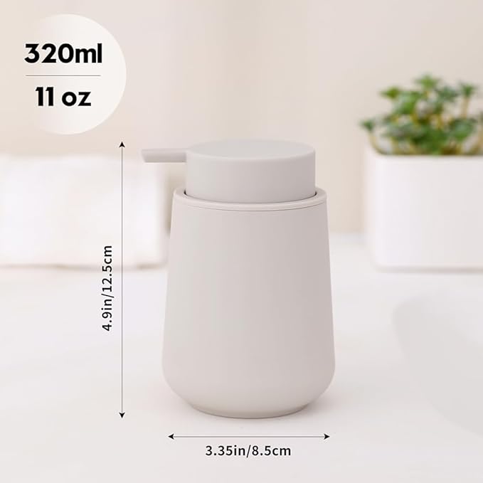 Matte Beige Liquid Hand Soap Dispenser Plastic 11 oz - Modern Minimalist Style for Bathroom & Kitchen Countertop Refillable