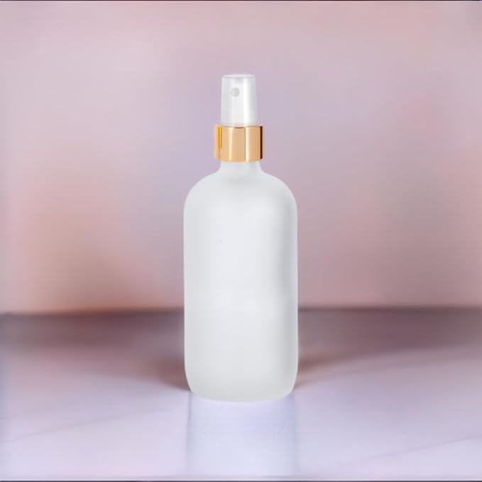 JUVITUS 8 oz / 240 ml Frosted Clear Glass Boston Round Bottle with Gold Fine Mist Spray (12 pack)