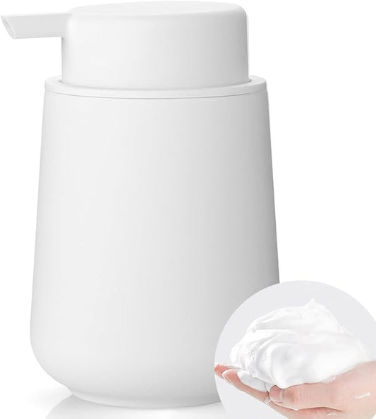 Matte White Foaming Hand Soap Dispenser Plastic 11 oz - Modern Minimalist Style for Bathroom & Kitchen Countertop Refillable