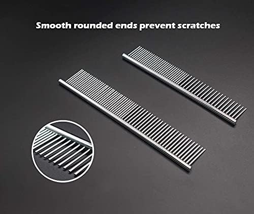 Dog Combs for Grooming, Metal Dog Comb and Flea Comb with Rounded Teeth for Removing Tangles and Knots for Long and Short Haired Dogs and Cats (stainless steel)