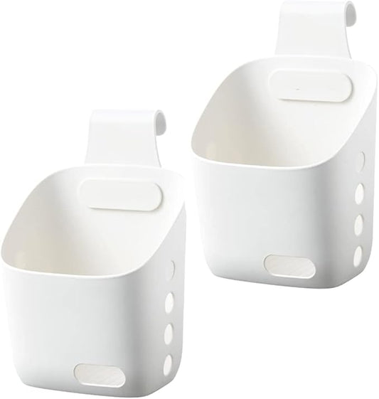 LeleCAT Plastic Hanging Basket Kitchen Storage organizer, Basket with Detachable hook, Hang it behind a door or on a railing, Over the Cabinet Door (White, Small-2 Pack)