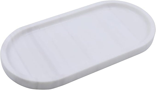 Natural Marble Tray, Oval Vanity Decorative Tray for Bathroom Counter, Countertop Stone Organizer, Catchall Tray for Kitchen, Perfume, Candles, Jewelry Dish Decorative Tray