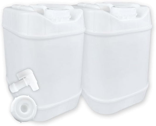 5-Gallon Stackable Water Storage Containers, 5 Gallons w/ 3 Lids + 1 Spigot, Easy Fill, Survial Supply Emergency Water Storage for Camping and Disaster Preparedness, RV, 10 Gallon (2 Tanks)