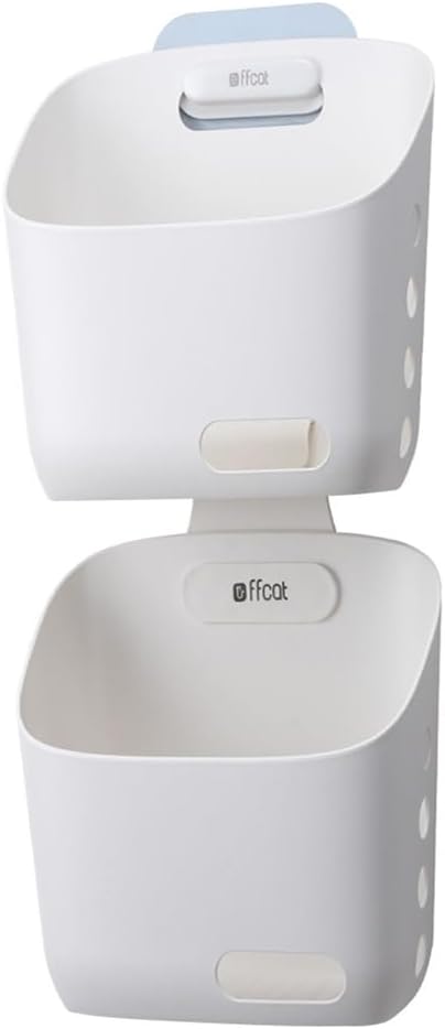 LeleCAT Plastic Hanging Basket Kitchen Storage organizer, Basket with Detachable hook, Hang it behind a door or on a railing, Over the Cabinet Door (Light White, Small) 2pack