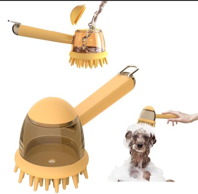 Dog Bath Brush, Dog Scrubber for Bath,Dog Grooming Massage Brush for Long Short Haired Dogs Cats Shower Massage Brush (Yellow)