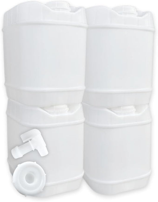 5-Gallon Stackable Water Storage Containers, 5Lids + 1 Spigot, Easy Fill, Survial Supply Emergency Water Storage for Camping and Disaster Preparedness, RV, 20 Gallon (4 Tanks)
