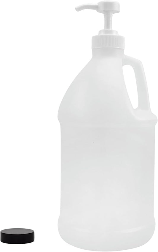 Cornucopia Brands Half Gallon Plastic Jug w/Pump; 64-Ounce/2 Quart Bottle w/Lotion & Liquid Pump Top for DIY Hot Sauce, Liquid Soap, Etc, Storage Lid Included