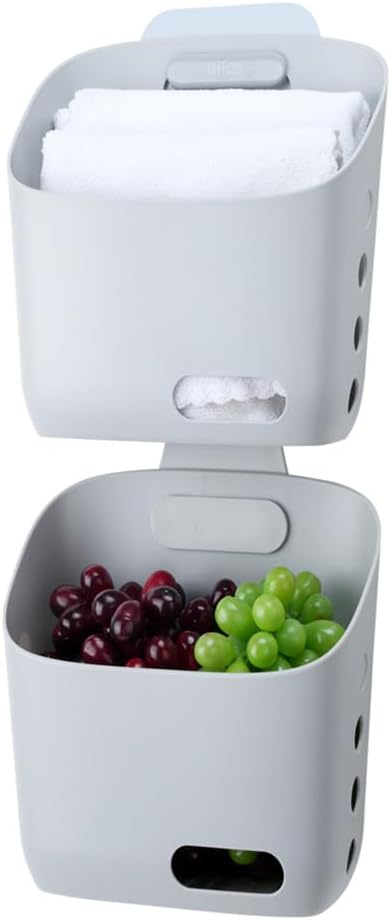 LeleCAT Plastic Hanging Basket Kitchen Storage organizer, Basket with Detachable hook, Hang it behind a door or on a railing, Over the Cabinet Door (Light Gray, Small) 2pack