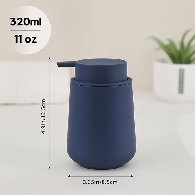 Matte Navy Blue Liquid Hand Soap Dispenser Plastic 11 oz - Modern Minimalist Style for Bathroom & Kitchen Countertop Refillable