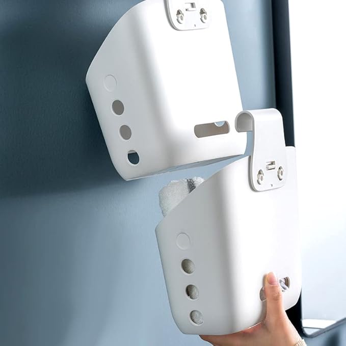 Plastic Hanging Basket Kitchen Storage organizer, Basket with Detachable hook, Hang it behind a door or on a railing, Over the Cabinet Door (Grey, Large-2 Pack)