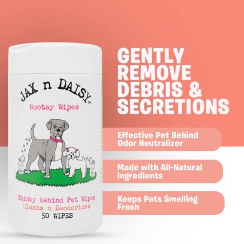 Jax n Daisy Pet Wipes – Gentle & All-Natural Butt Wipes for Dogs and Cats – Moisturizing with Vitamin E – Fresh Herbal Scent