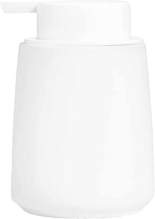 12Oz White Soap Dispenser - Modern Ceramic Lotion Hand Soap Dispenser with Easy-to-Press White Pump, Reusable and Refillable Liquid Dish Soap Dispenser for Bathroom, Kitchen (Rubber Paint)