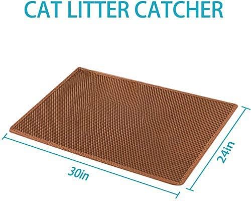 Large Cat Litter Box Mat: Easy Clean Kitty Litter Trapping Mat for Floor, Plastic Cat Box Pad (24 * 30in-Brown-1)