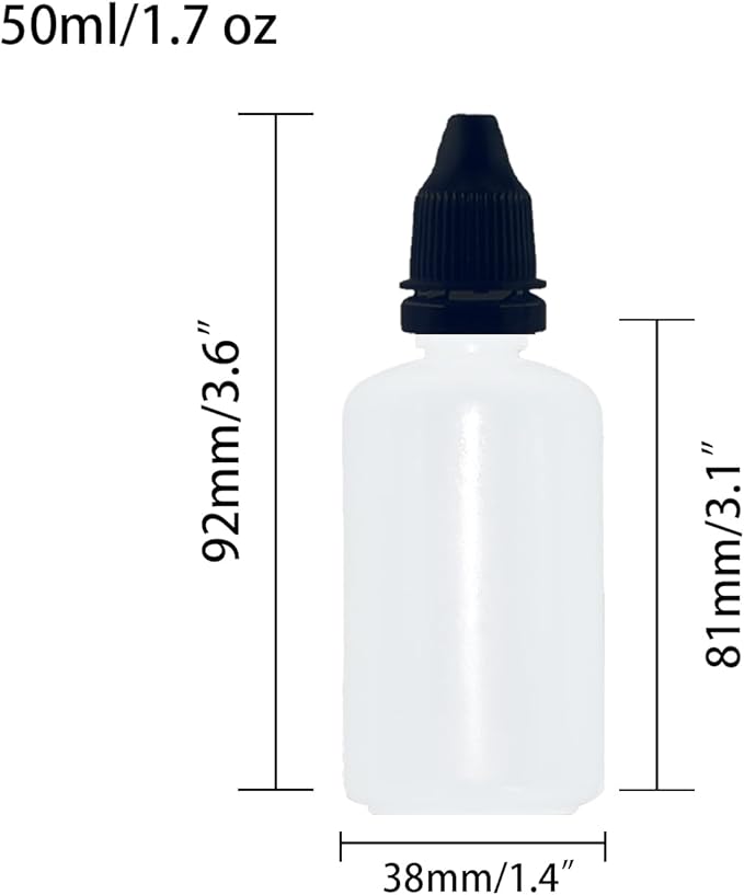 12 Pcs Dropper Bottles, 50ml/1.7 oz Empty Squeezable Small Mouth Dropper Bottle, Liquid Dropper Bottle with Black Cap