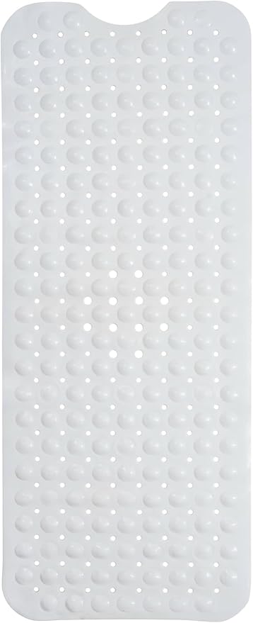 ENKOSI Bath Mat – 40 x 16 Inch Non-Slip Shower Mat for Bath Tub & Shower with Strong Suction Cups – Anti Slip Large Bathtub Mat with Drain Holes – for Smooth Floors Only (40x16 White)