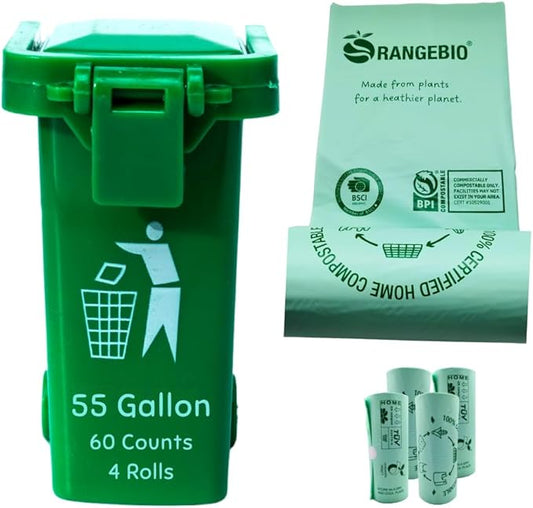 100% Certified Home Compostable Trash Bags, 55 Gallon, 60 Count, 1.5 Mils Extra Thick 38 x 56 Inches, 208 Liter, Compostable Liners, ASTM D6400 EN 13432 US BPI & OK Compost Home Certified