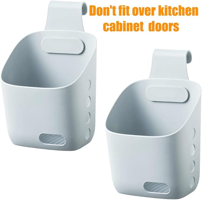 LeleCAT Plastic Hanging Basket Kitchen Storage organizer, Basket with Detachable hook, Hang it behind a door or on a railing, Over the Cabinet Door (Grey, Small-2 Pack)