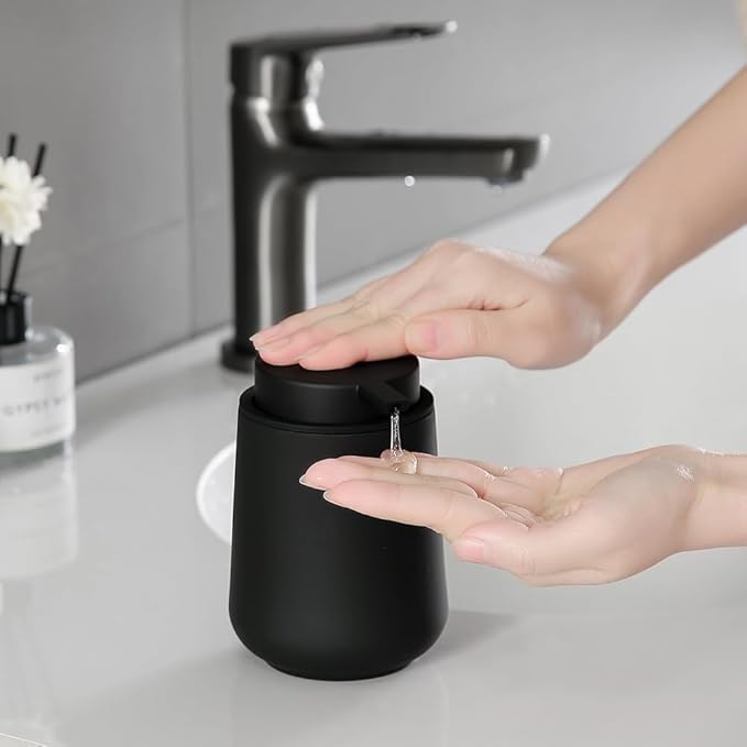 Matte Black Liquid Hand Soap Dispenser Plastic 11 oz - Modern Minimalist Style for Bathroom & Kitchen Countertop Refillable