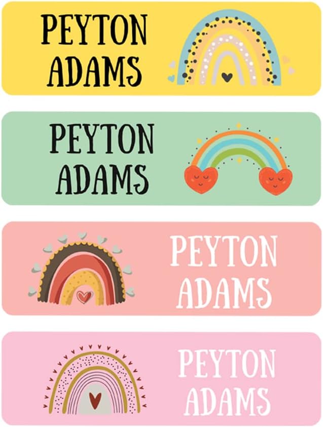 128 Custom Waterproof Dishwasher Safe Kid Name Labels for Daycare, School Supply, Baby Bottles, Lunch Boxes and Cups, Travel. Cute Personalized Design Name Stickers (Pattern 9)