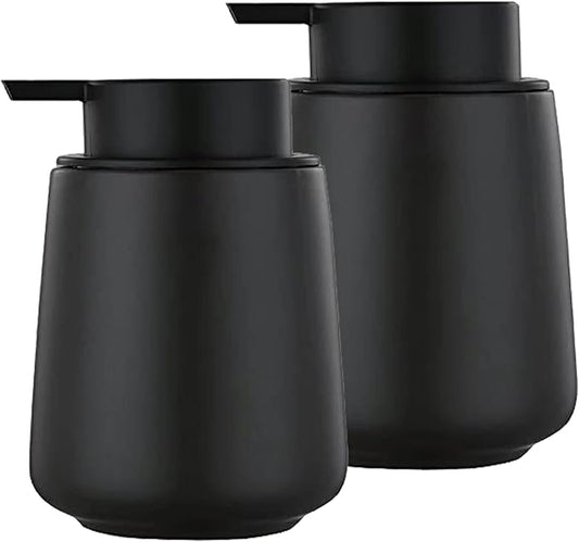 12Oz Black Soap Dispenser Set - Ceramic Lotion Hand Soap Dispenser Set with Easy-to-Press Black Pump, Refillable Mordern Liquid Dish Soap Dispensers for Bathroom & Kitchen, 2 Pack