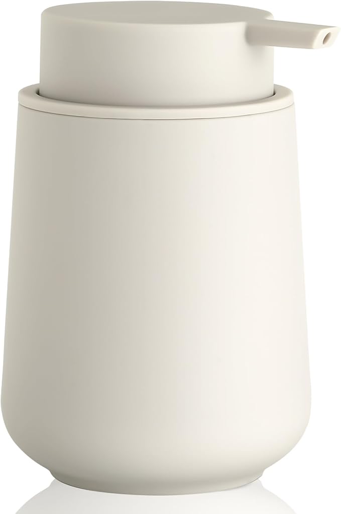 Matte Beige Liquid Hand Soap Dispenser Plastic 11 oz - Modern Minimalist Style for Bathroom & Kitchen Countertop Refillable