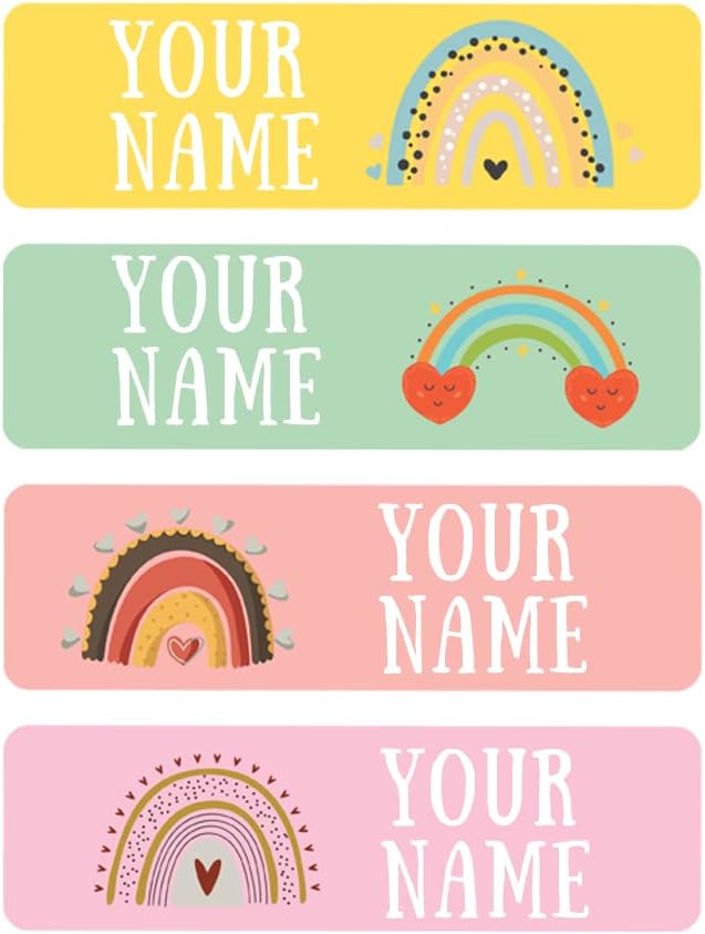 128 Custom Waterproof Dishwasher Safe Kid Name Labels for Daycare, School Supply, Baby Bottles, Lunch Boxes and Cups, Travel. Cute Personalized Design Name Stickers (Pattern 9)