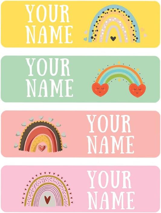 128 Custom Waterproof Dishwasher Safe Kid Name Labels for Daycare, School Supply, Baby Bottles, Lunch Boxes and Cups, Travel. Cute Personalized Design Name Stickers (Pattern 9)