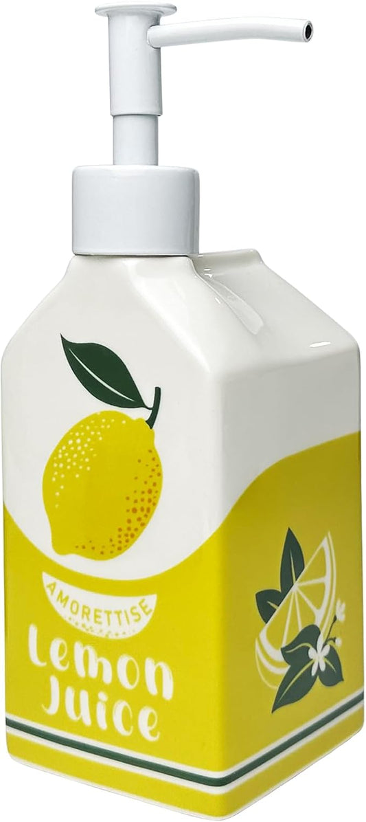Ceramic Lemon Juice Soap Dispenser, Liquid Hand Soap Pump, Refillable Lotion Bottle for Bathroom Kitchen Dish Soap (Lemon)