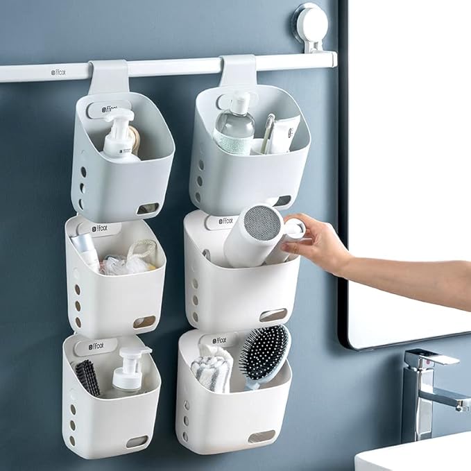 LeleCAT Plastic Hanging Basket Kitchen Storage organizer, Basket with Detachable hook, Hang it behind a door or on a railing, Over the Cabinet Door (White, Small-2 Pack)