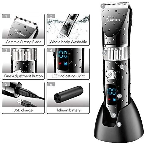 Hatteker Cordless Hair Trimmer Pro Hair Clippers Beard Trimmer for Men Haircut Kit Cordless USB Rechargeable Waterproof