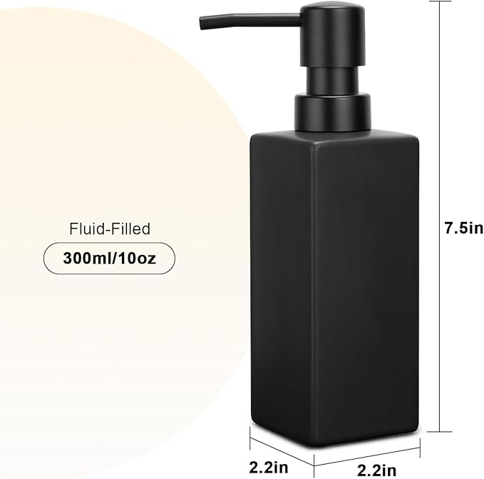 Ceramic White Soap Dispenser with Rust-Proof Plastic Pump for Bathroom10oz Liquid Hand Soap Dispenser for Kitchen
