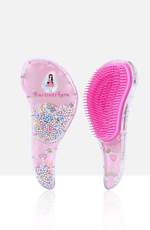 Detangling Brush for Girls 7 Pack - Brush for Straight, Curly, Wet or Dry Hair - Rainbow Design with Curlers - Flower Clip Attachment - Gentle Pull-Free for Long Fine Hair - 7.5¨