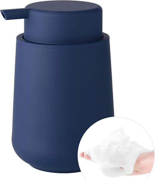 Matte Navy Blue Foaming Hand Soap Dispenser Plastic 11 oz - Modern Minimalist Style for Bathroom & Kitchen Countertop Refillable