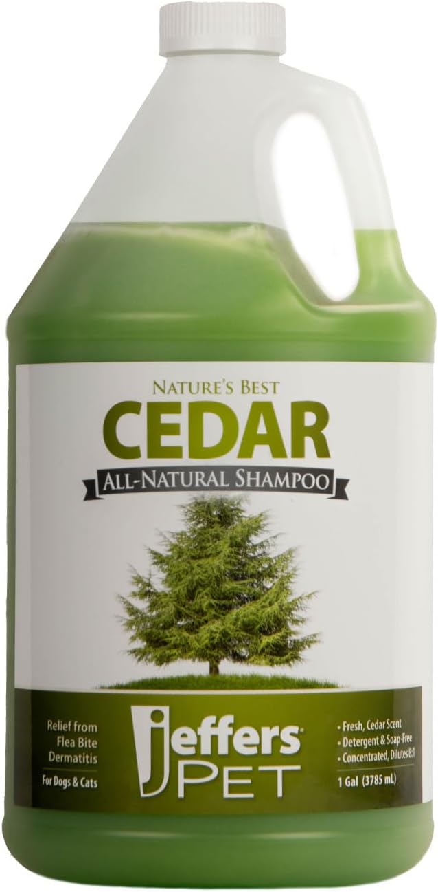 Jeffers Pet Nature's Best Cedar Shampoo for Dogs & Cats – Natural Detergent & Soap Free Formula with Cedarwood Oil, Eucalyptus & Aloe – Moisturizing, Deodorizing, Fresh Coat – 1 Gallon