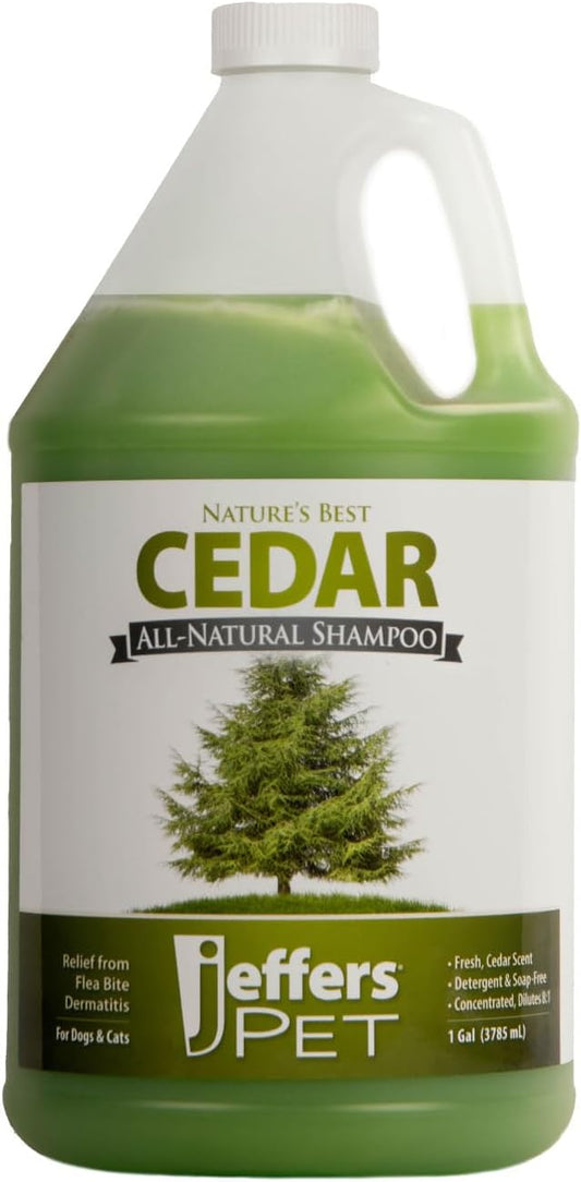 Jeffers Pet Nature's Best Cedar Shampoo for Dogs & Cats – Natural Detergent & Soap Free Formula with Cedarwood Oil, Eucalyptus & Aloe – Moisturizing, Deodorizing, Fresh Coat – 1 Gallon